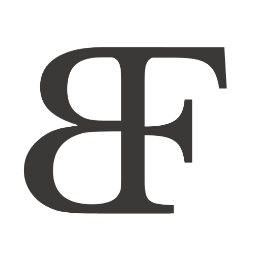 The letters B and F stand back-to back to form the logo for Black Fruit Press.